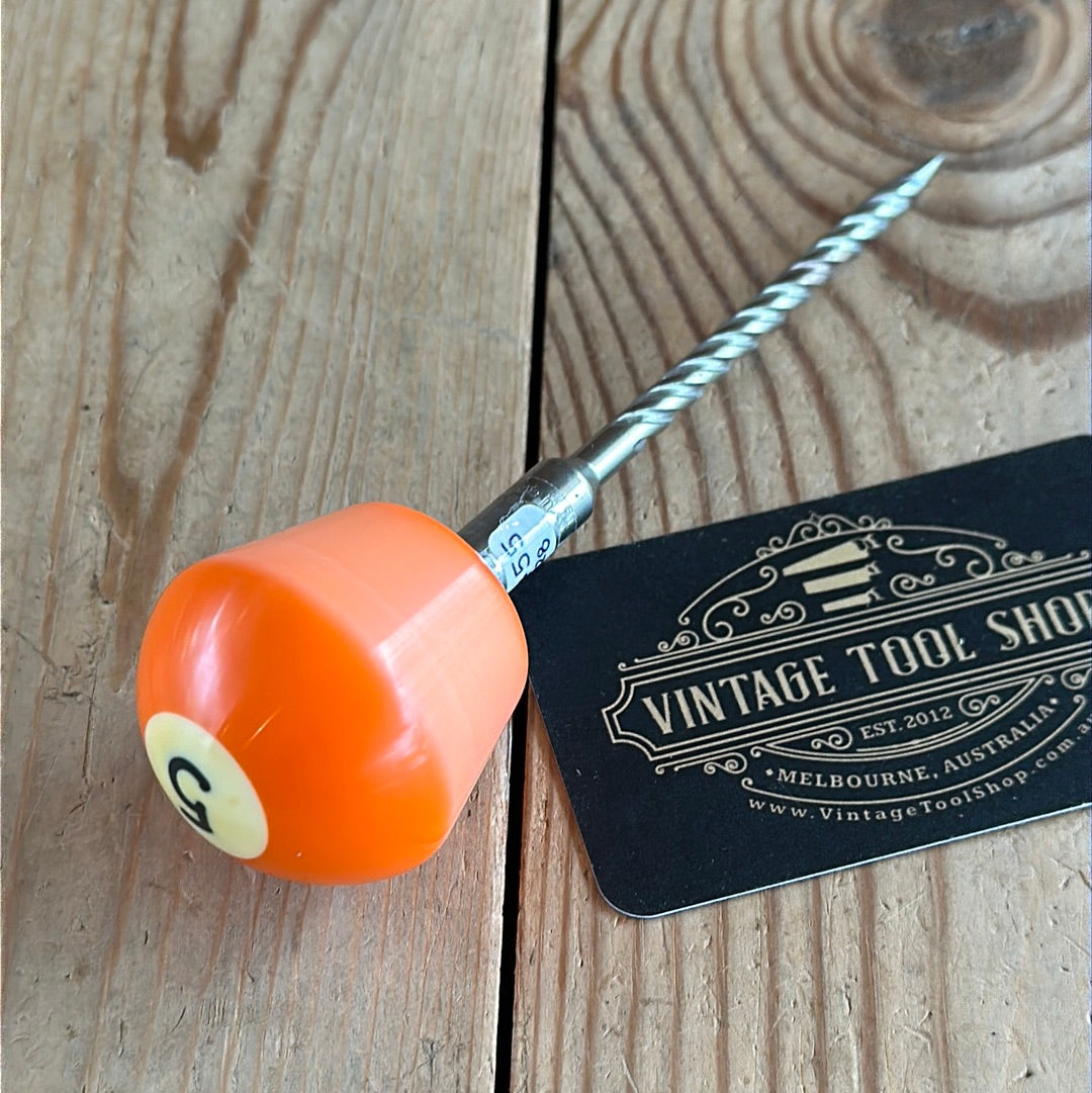 TR128 Repurposed neon Orange “5” POOL BALL awl by Tony Ralph