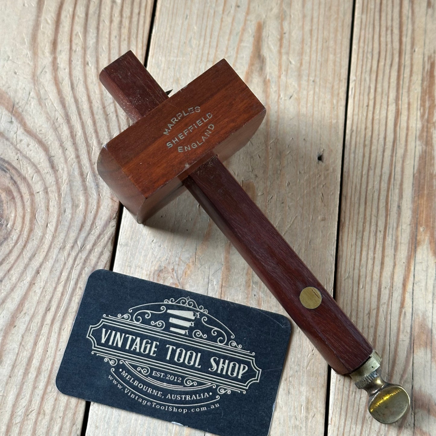 H2508 Vintage MARPLES Sheffield Mahogany & BRASS Mortise marking GAUGE