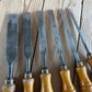 H2361 Vintage set of 6 x E.A. BERG Sweden wooden handled BEVEL CHISELS