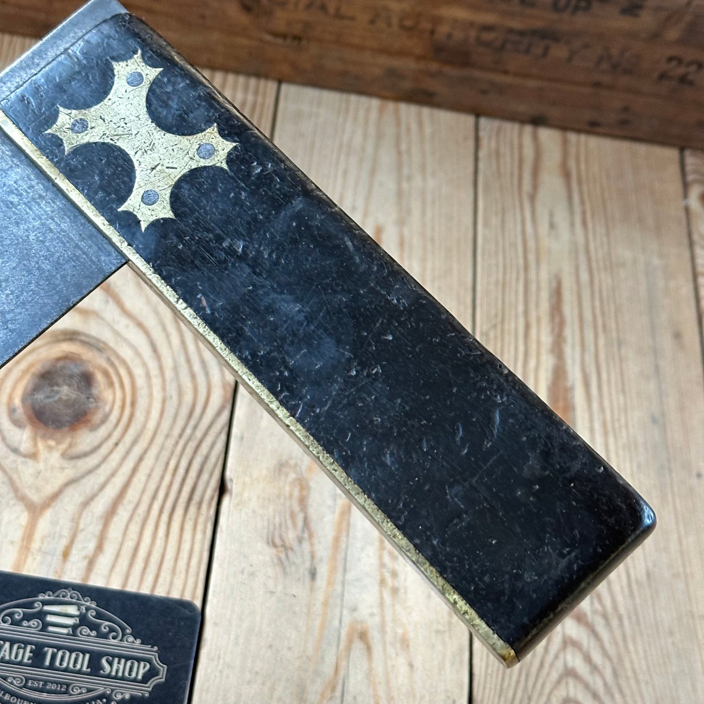 H2512 Vintage large fancy EBONY & brass 14” SQUARE