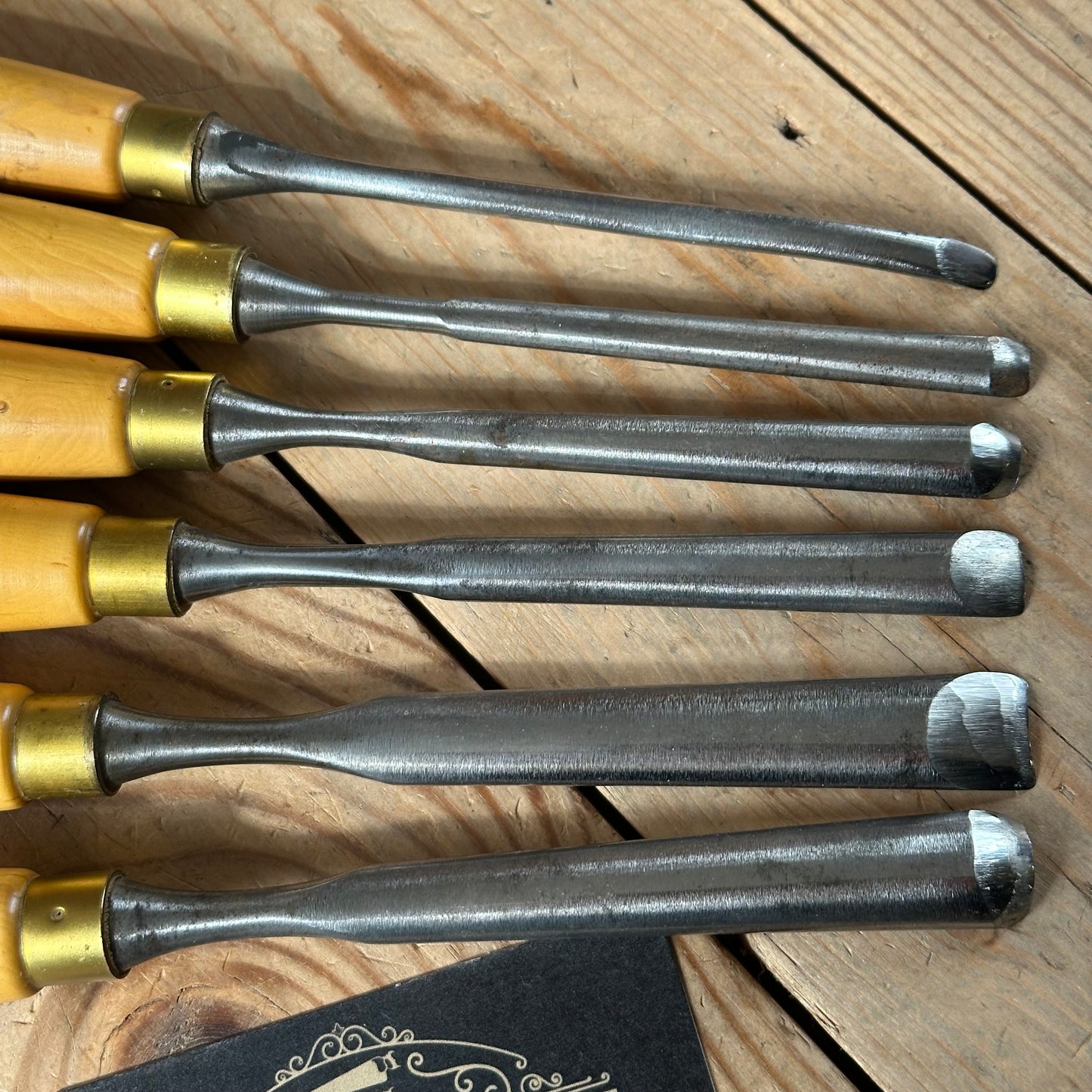 H2571 Vintage set of 6 MARPLES England Boxwood Handled Carving GOUGES CHISELS