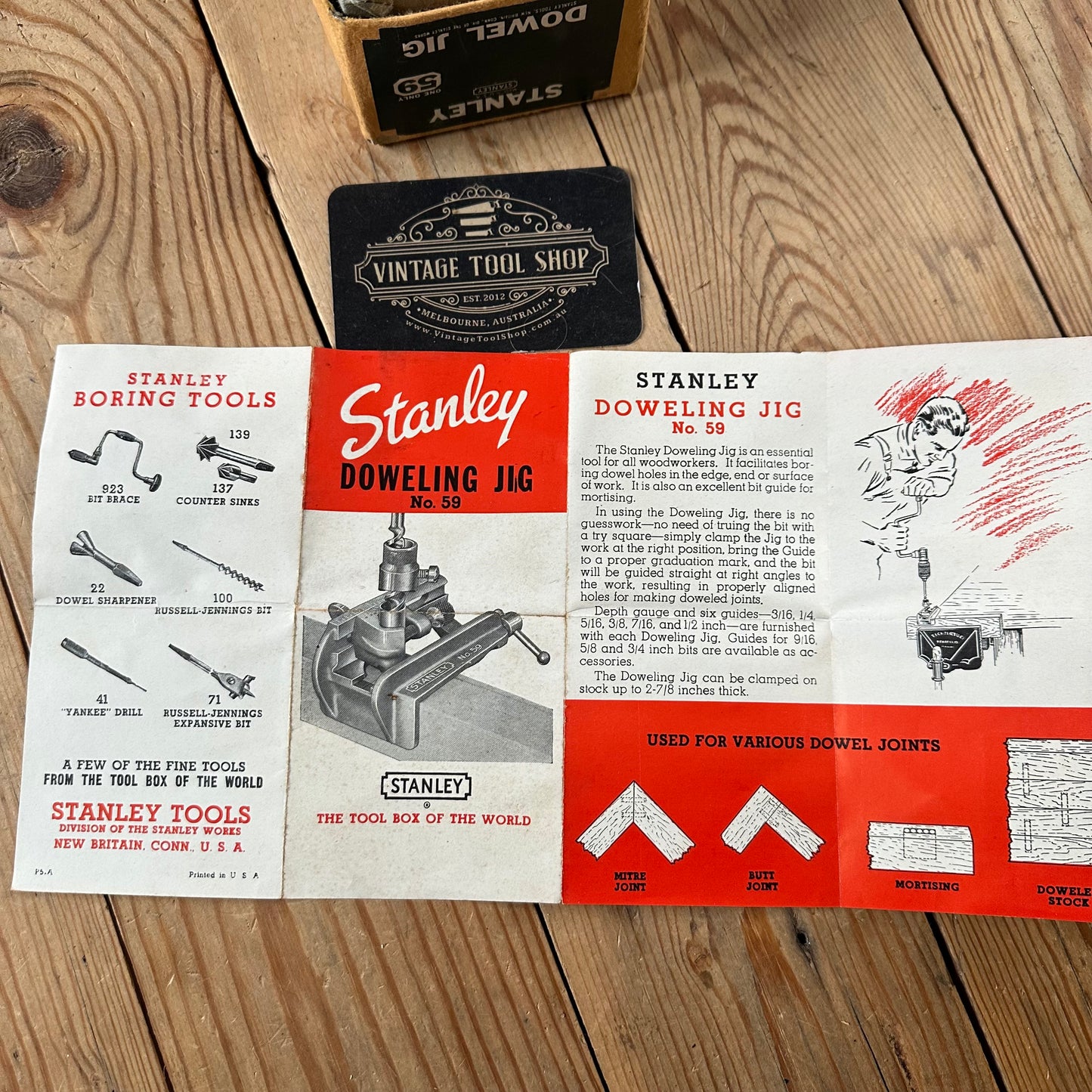 H2497 Vintage STANLEY USA No.59 Dowelling JIG with instructions & display box IOB
