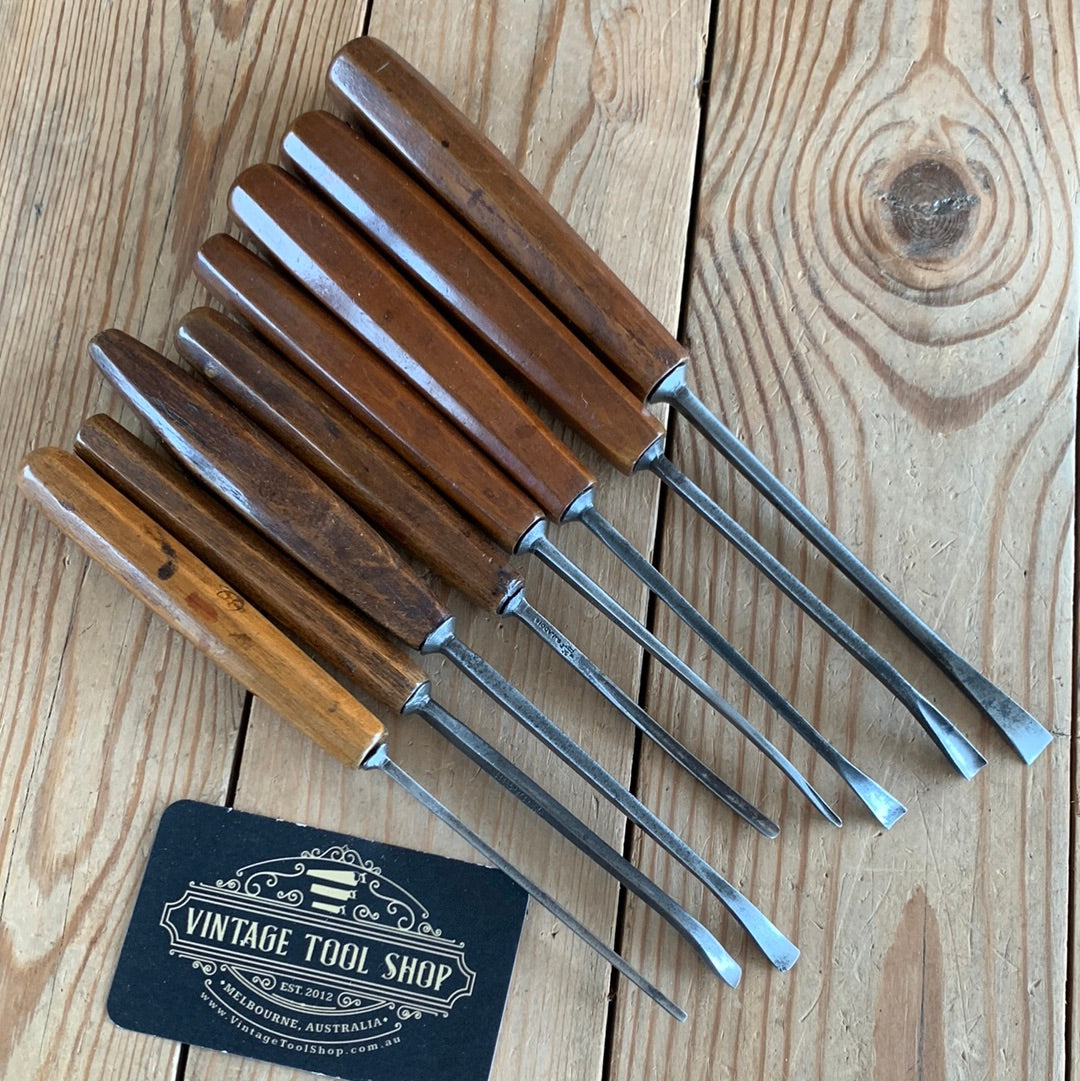 SOLD T9999 Vintage set of 8 x S.J. ADDIS Carving CHISELS