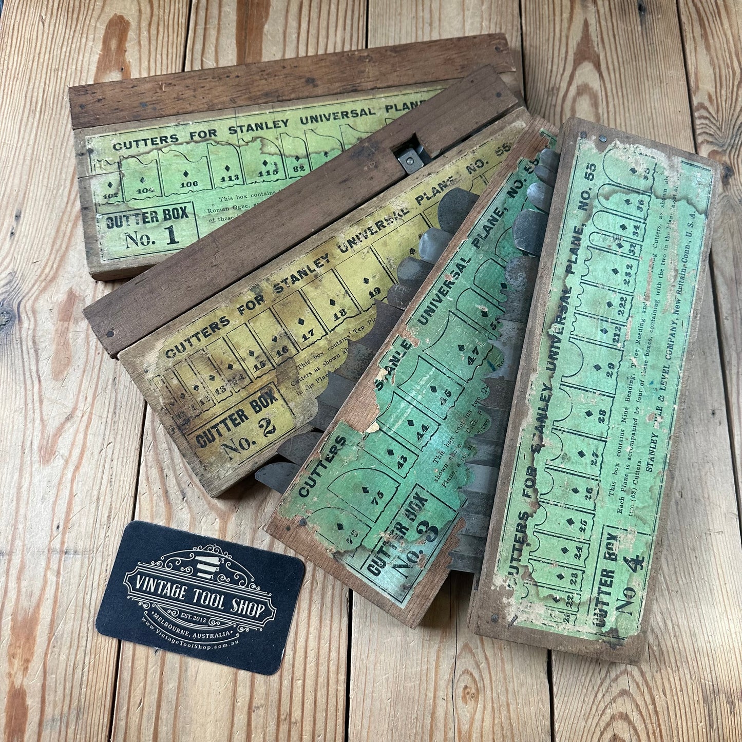N1708 Antique 4 x boxes of STANLEY USA No.55 Combination PLANE CUTTERS