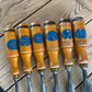 H2361 Vintage set of 6 x E.A. BERG Sweden wooden handled BEVEL CHISELS