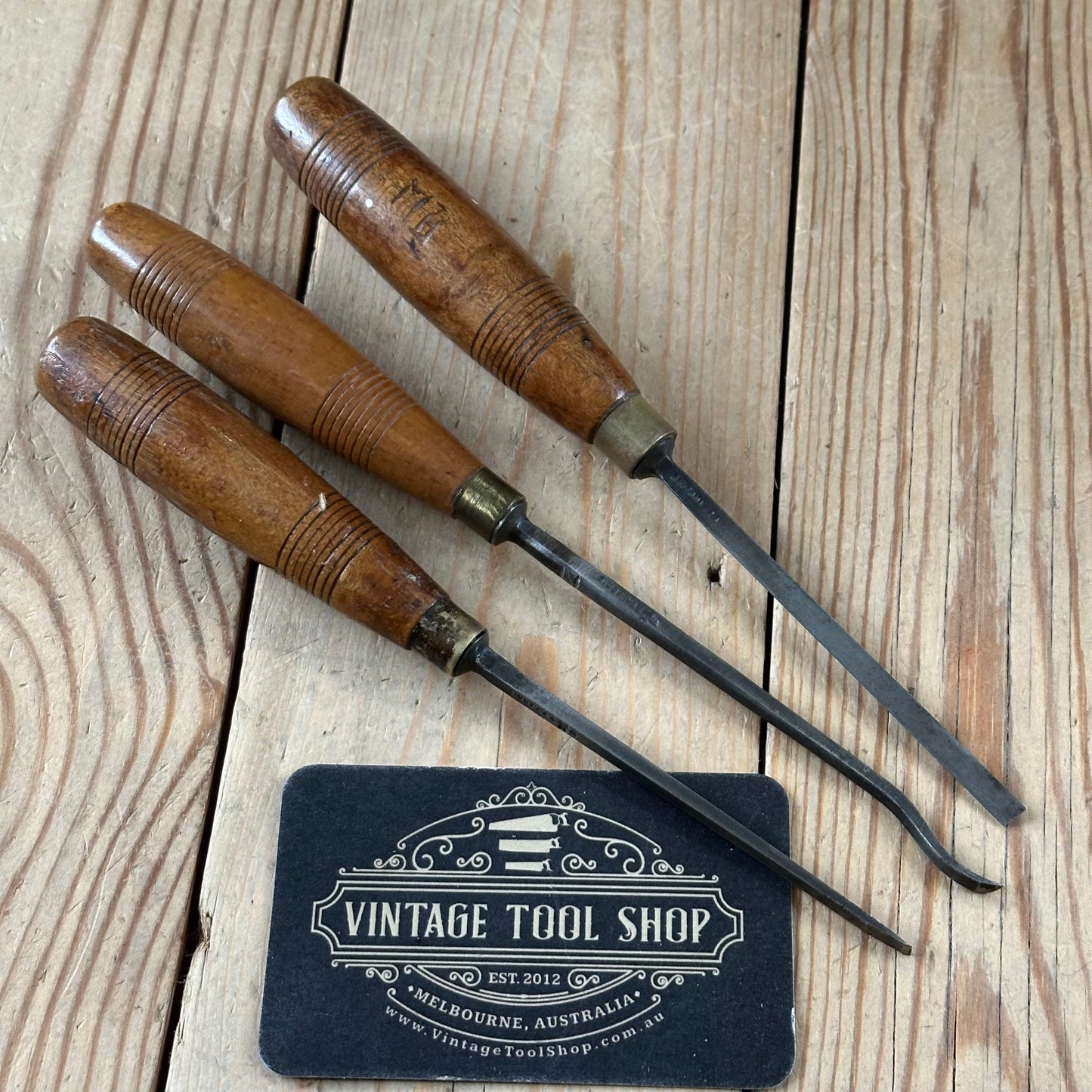 N1768 Vintage 3 x ADDIS SKEW Carving CHISEL Set curved