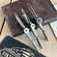 T9122 Antique small fancy DRAFTING tools DRAWING SET in leather box & 1830s envelope