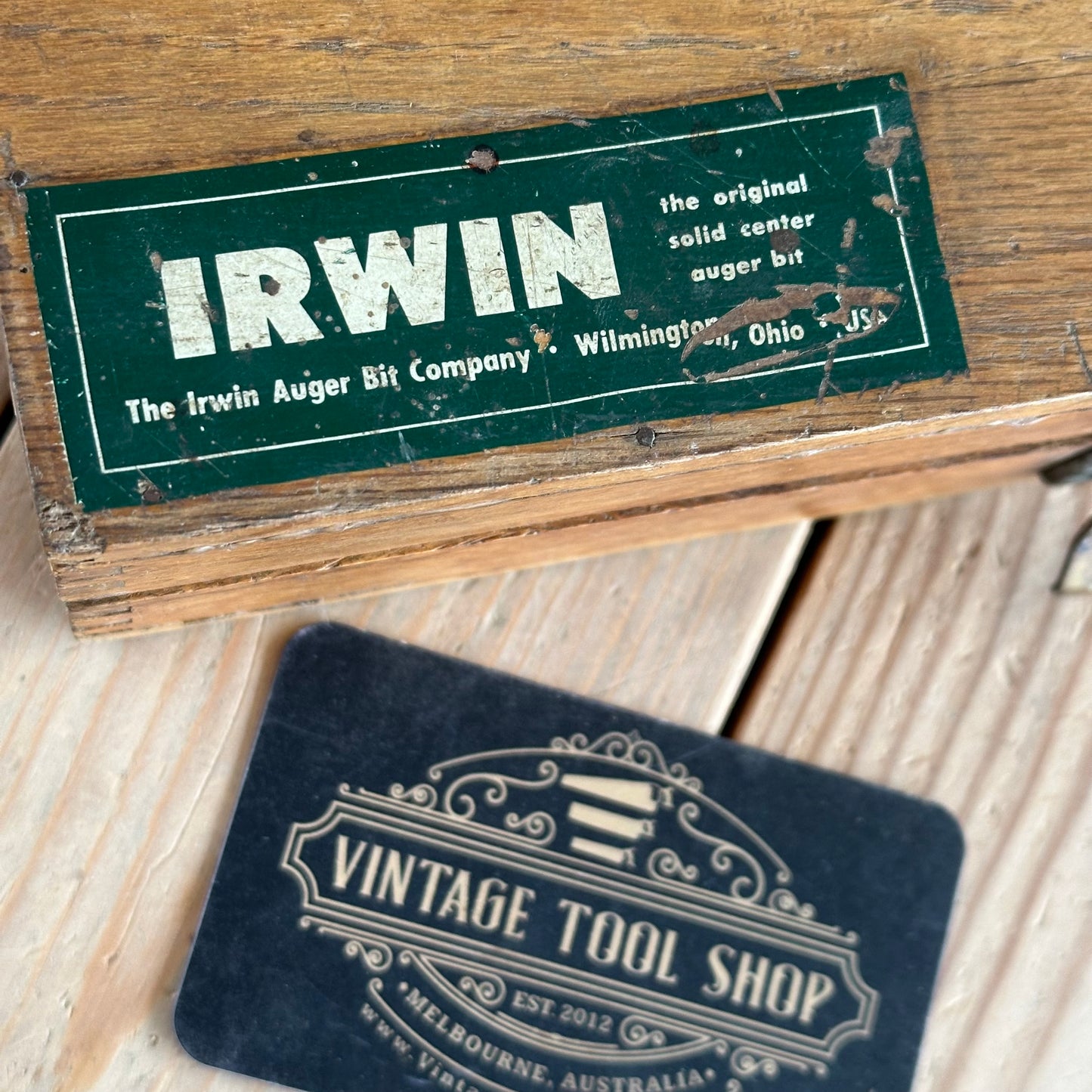 SOLD. H1967 Vintage IRWIN USA made BOXED Set of 13 x wood drill BITS brace auger BIT set