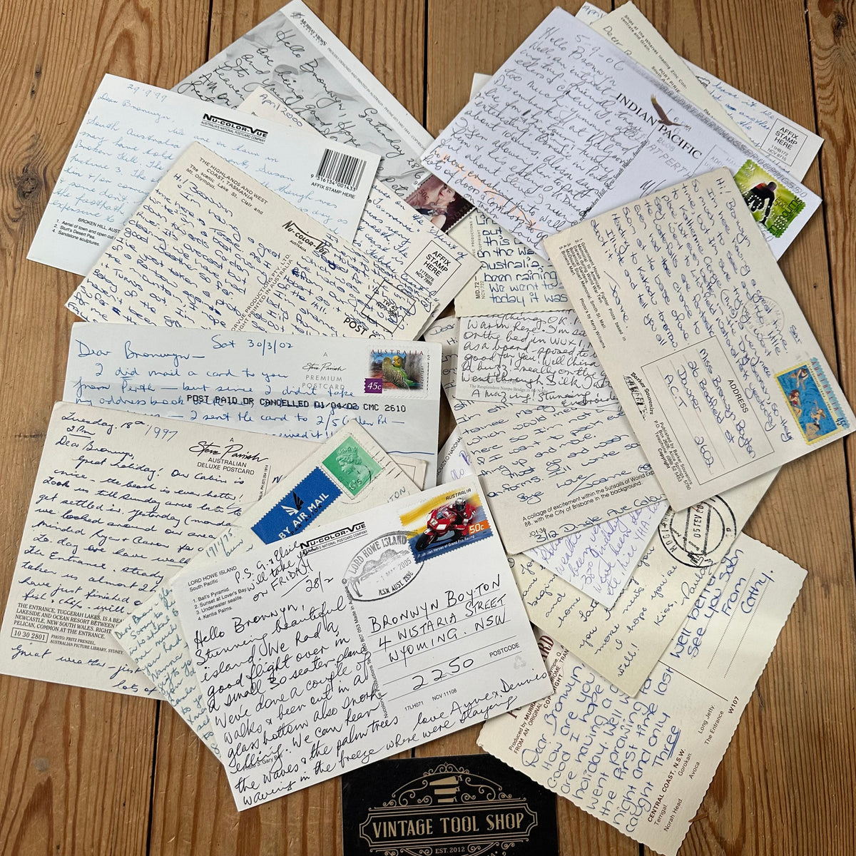 VD0-1 Vintage 21 x “Dear Bronwyn…” POSTCARD series 1995-2007 PEN FRIENDS Australian stamps souvenir post cards junk journal diary collection Lot 1