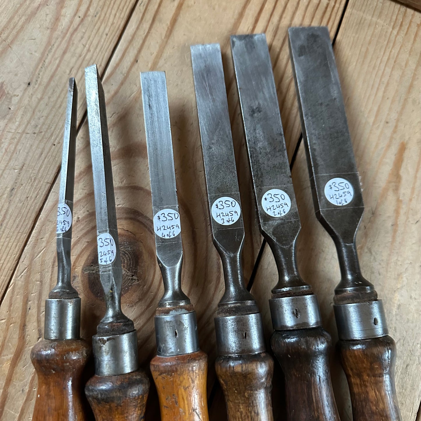 H2459 ICONIC! Vintage set of 6 x TITAN AUSTRALIA No:101 Registered Firmer CHISELS