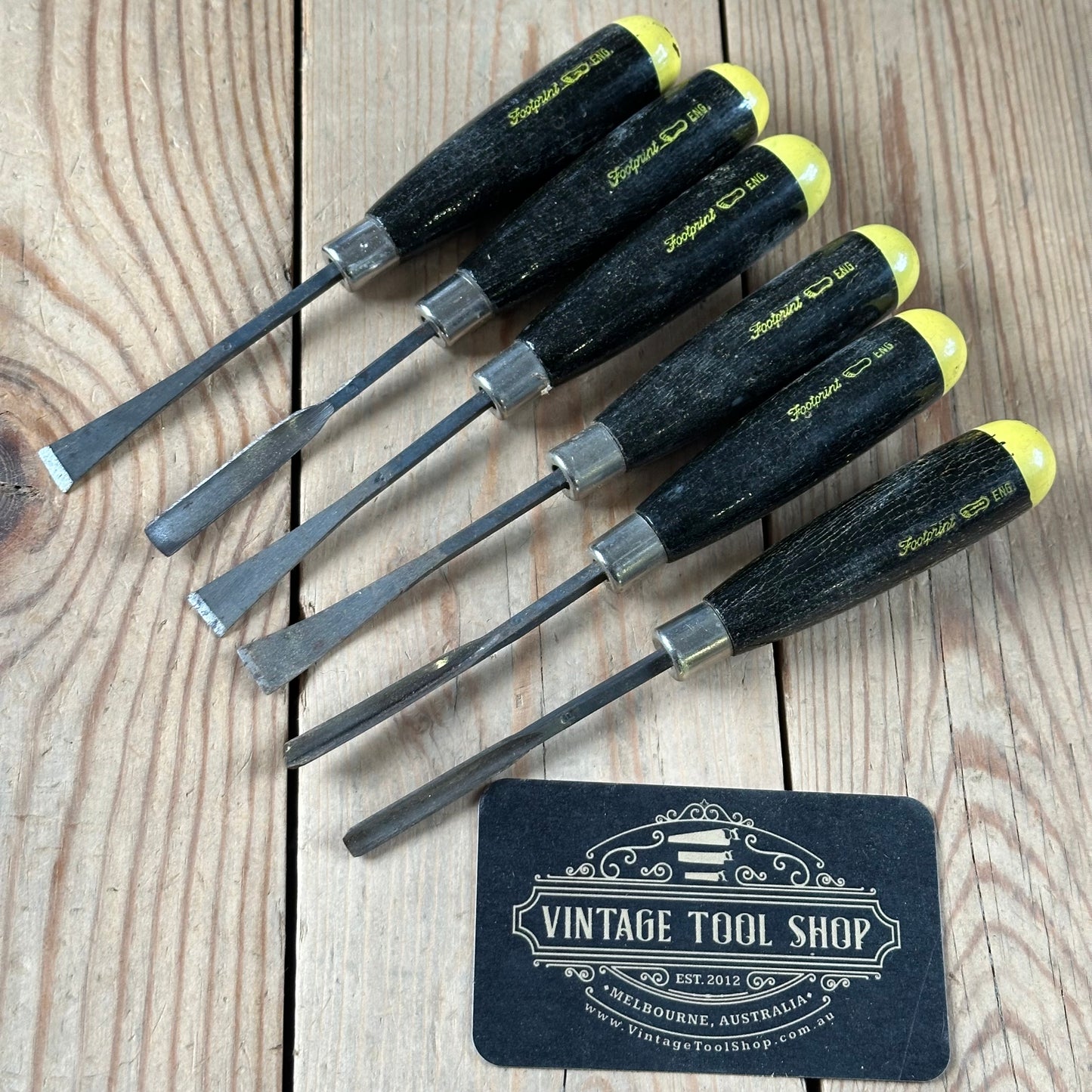 N1831 Vintage 6 x FOOTPRINT England Carving CHISEL Set Gouges