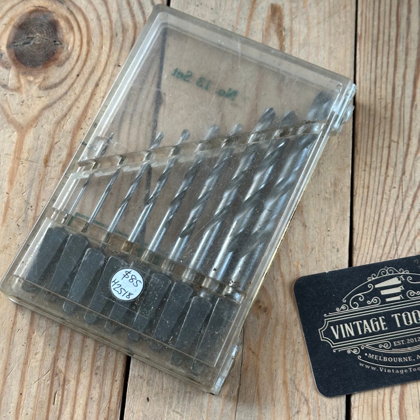H2518 Vintage BOXED Set of 9 x CLEVELAND No:13 wood drill BITS brace BIT set