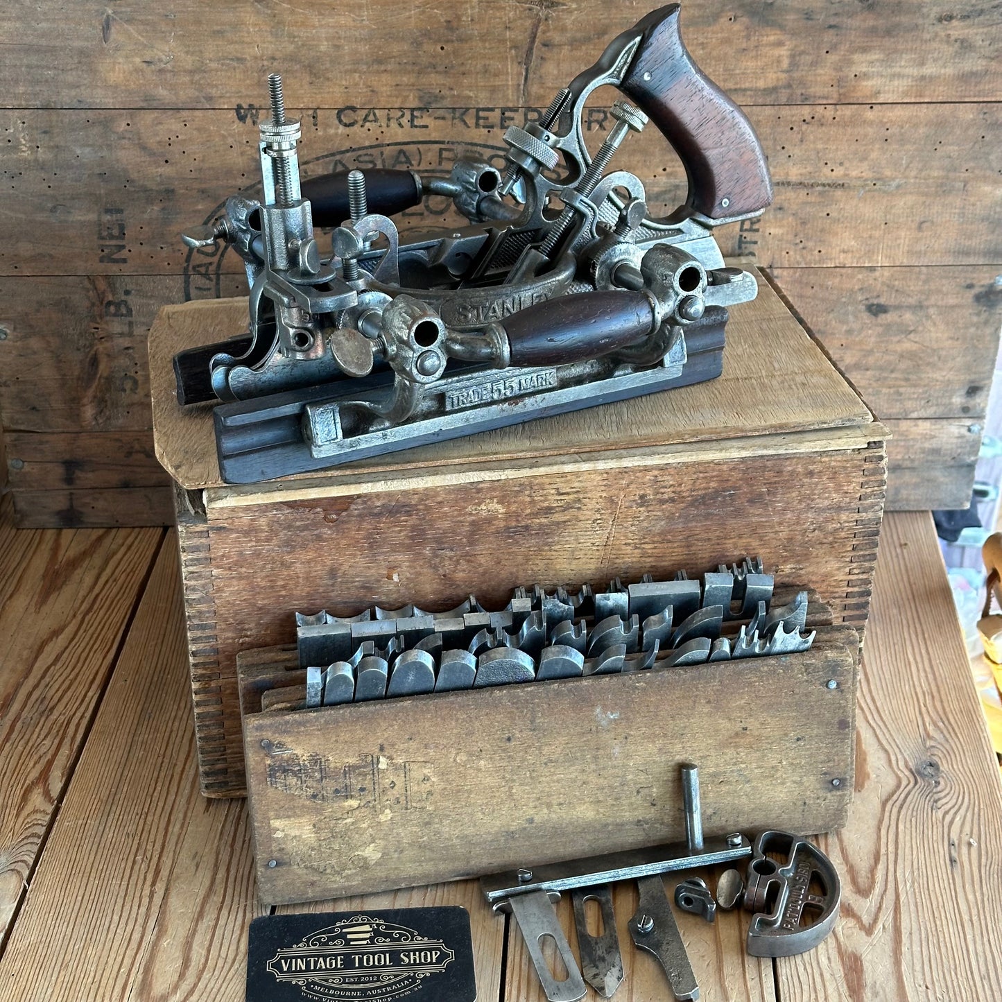 N1088 Antique STANLEY USA No.55 Combination PLANE + 50 x CUTTERS