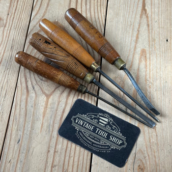 N1761 Vintage 4 x ADDIS Carving CHISEL Set curved v-gouge