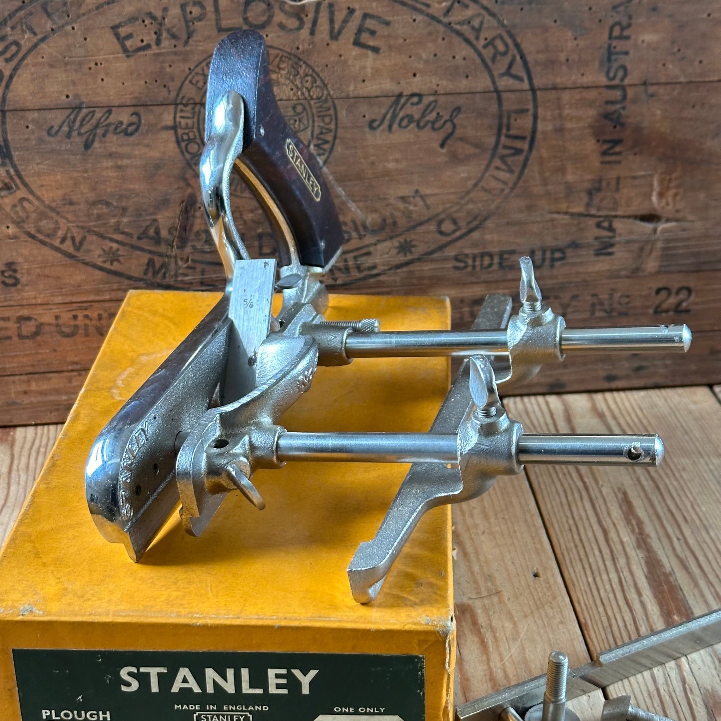 H2492 Vintage STANLEY England No.50S plough PLANE with cutters IOB
