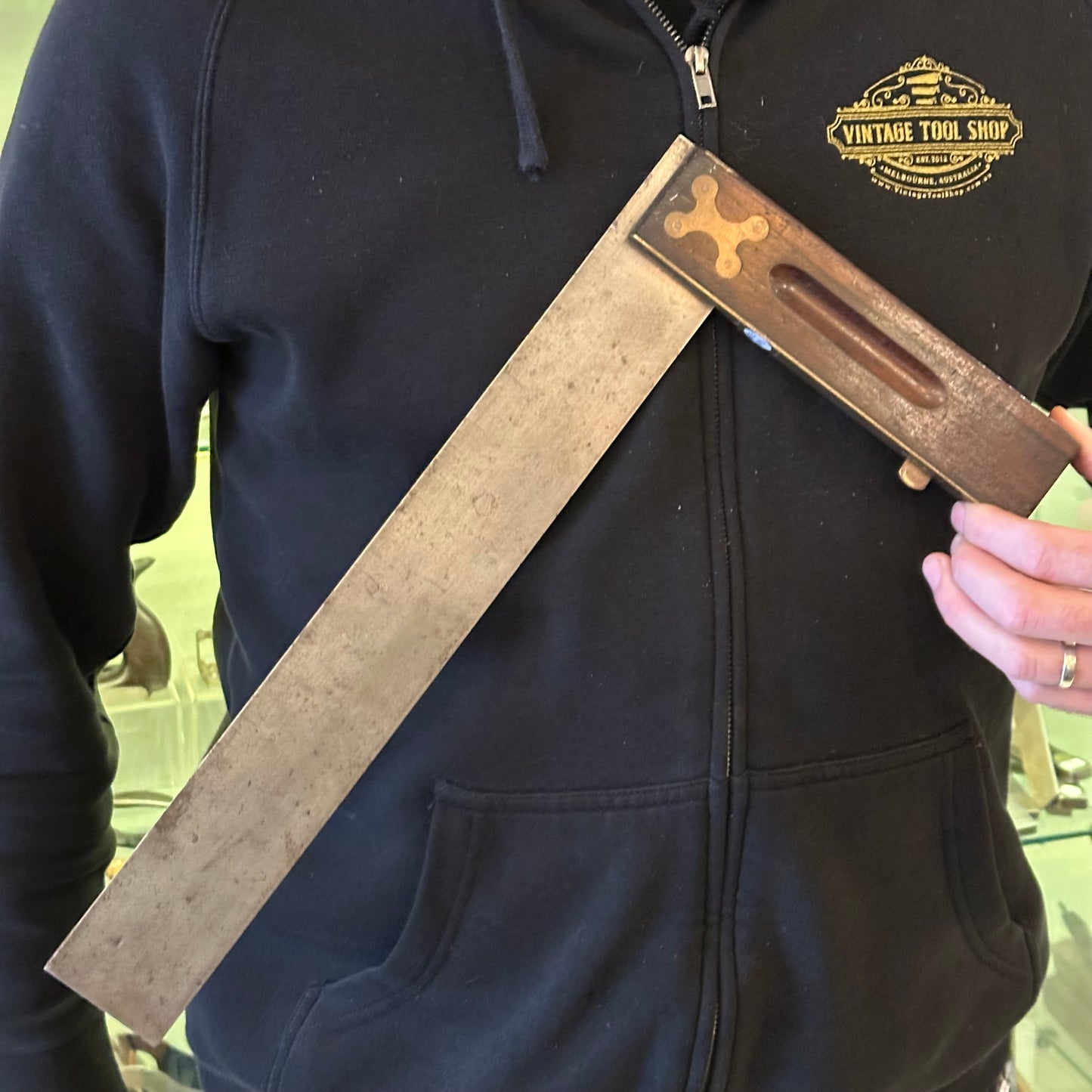 SOLD. N1936 SCARCE! Vintage STANLEY No:2 15” square with rest tab Sweetheart era ROSEWOOD & brass SQUARE