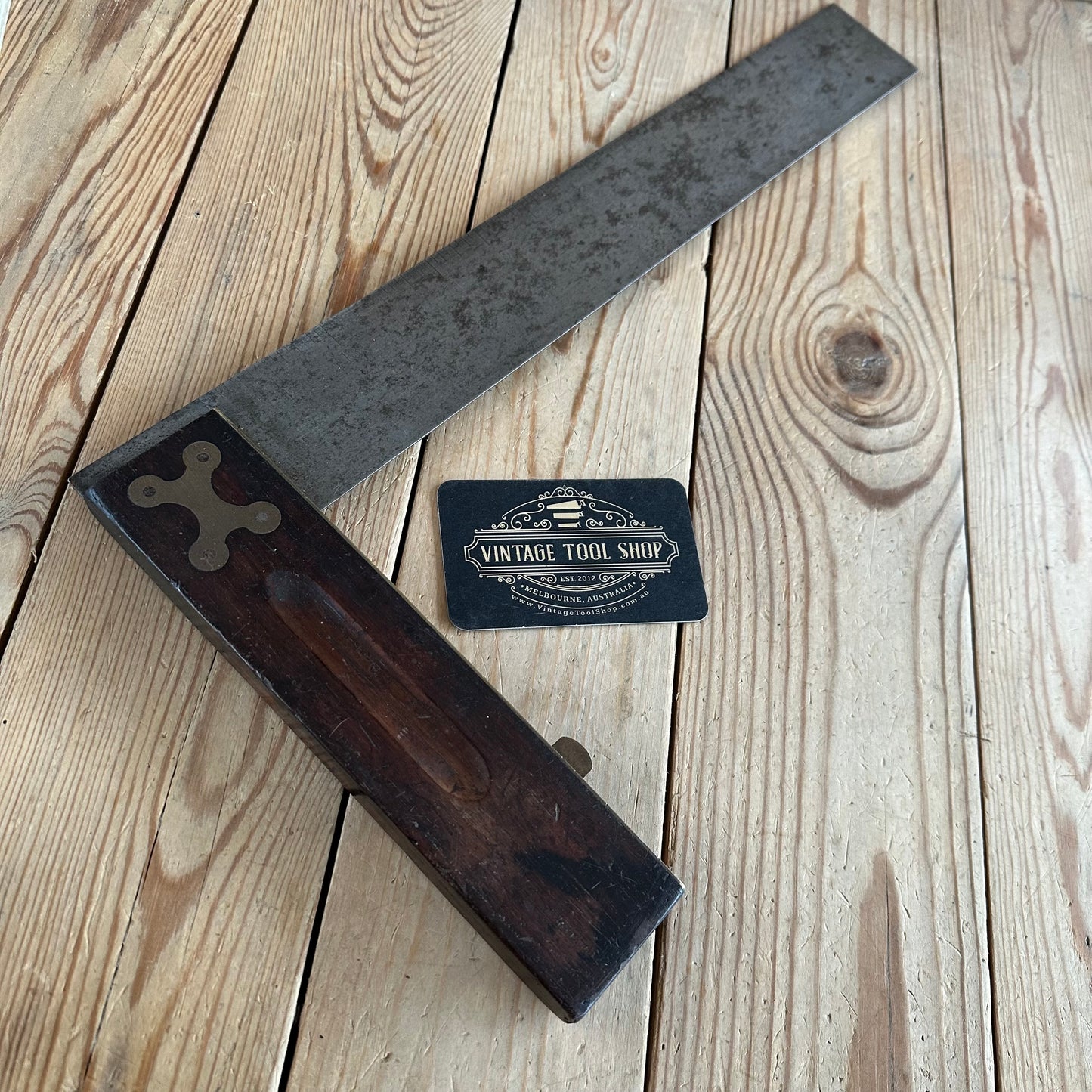 SOLD. N1936 SCARCE! Vintage STANLEY No:2 15” square with rest tab Sweetheart era ROSEWOOD & brass SQUARE