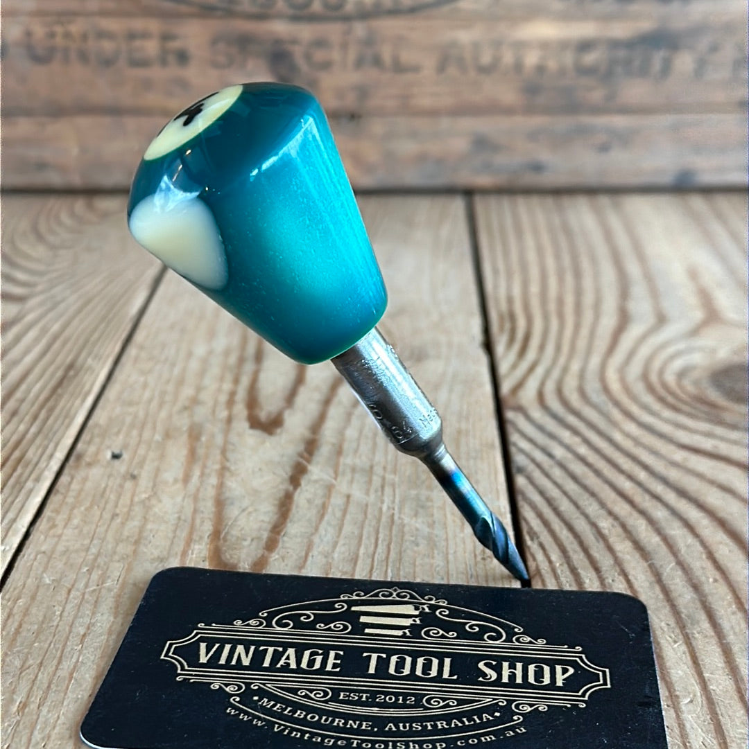 TR132 Repurposed Green /white “14” POOL BALL awl by Tony Ralph