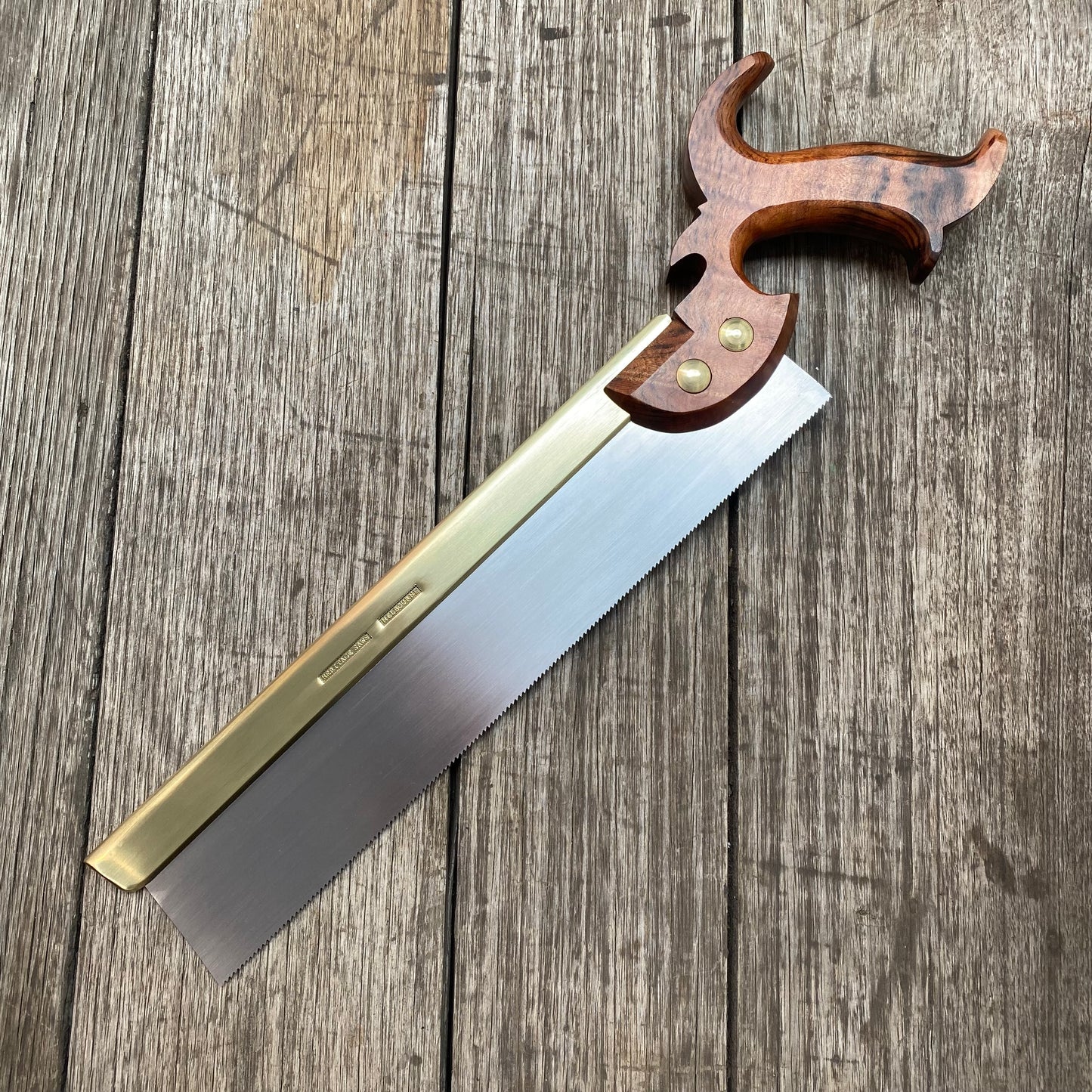 VHS190 HERITAGE SAWS Custom 12” FITZROY model 14ppi rip DOVETAIL SAW with a QUILTED TIGER MYRTLE handle