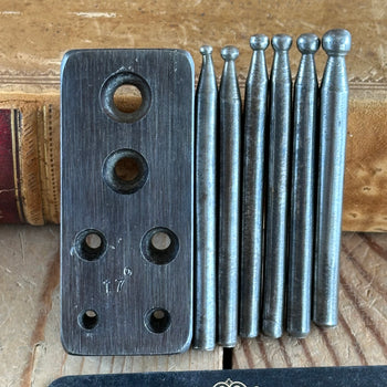 D1156 Vintage jewellers DAPPING block & 6x PUNCHES SET