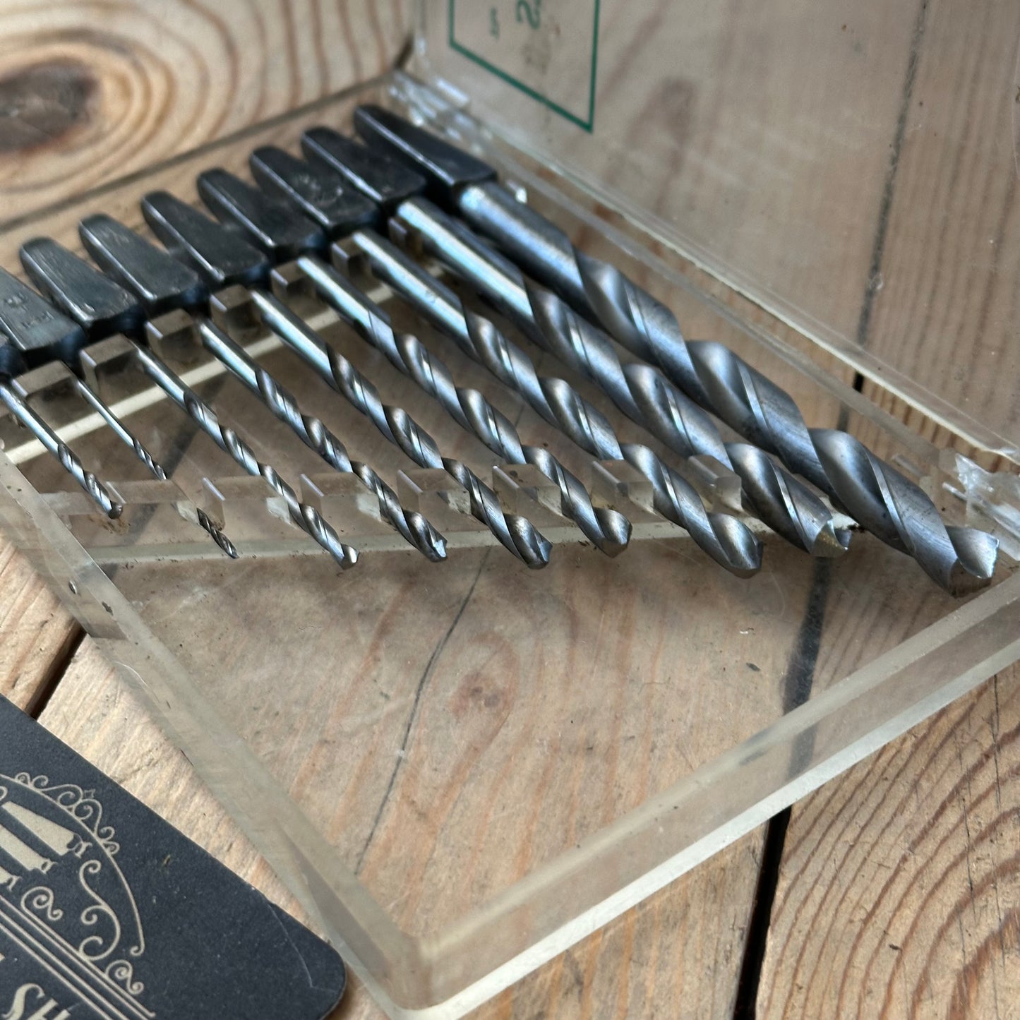 H2518 Vintage BOXED Set of 9 x CLEVELAND No:13 wood drill BITS brace BIT set