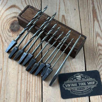 H2516 Vintage BOXED mixed set of 10 x CLEVELAND style wood drill BITS brace BIT set