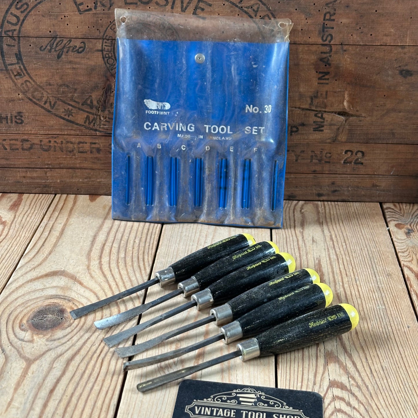 N1831 Vintage 6 x FOOTPRINT England Carving CHISEL Set Gouges