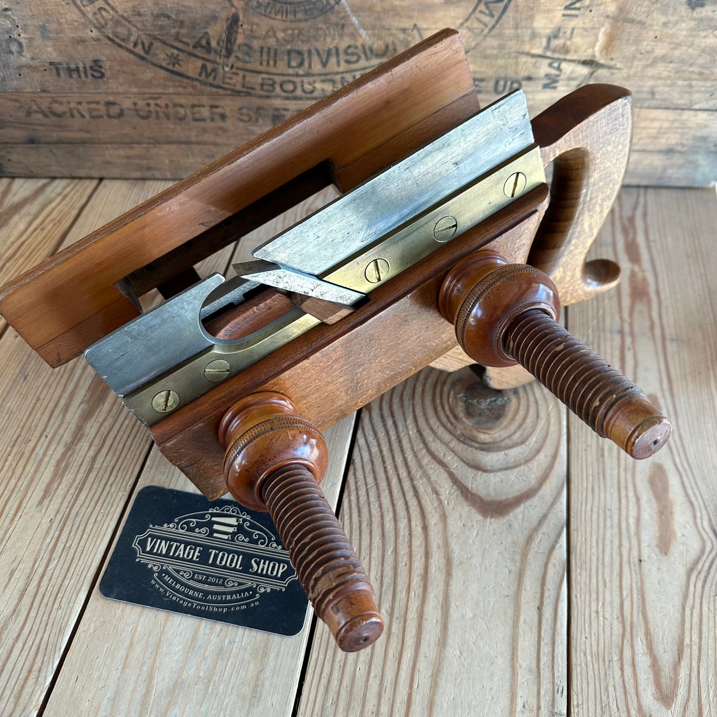 T8553 Antique OHIO TOOL CO No:101 Boxwood Armed PLOUGH PLANE