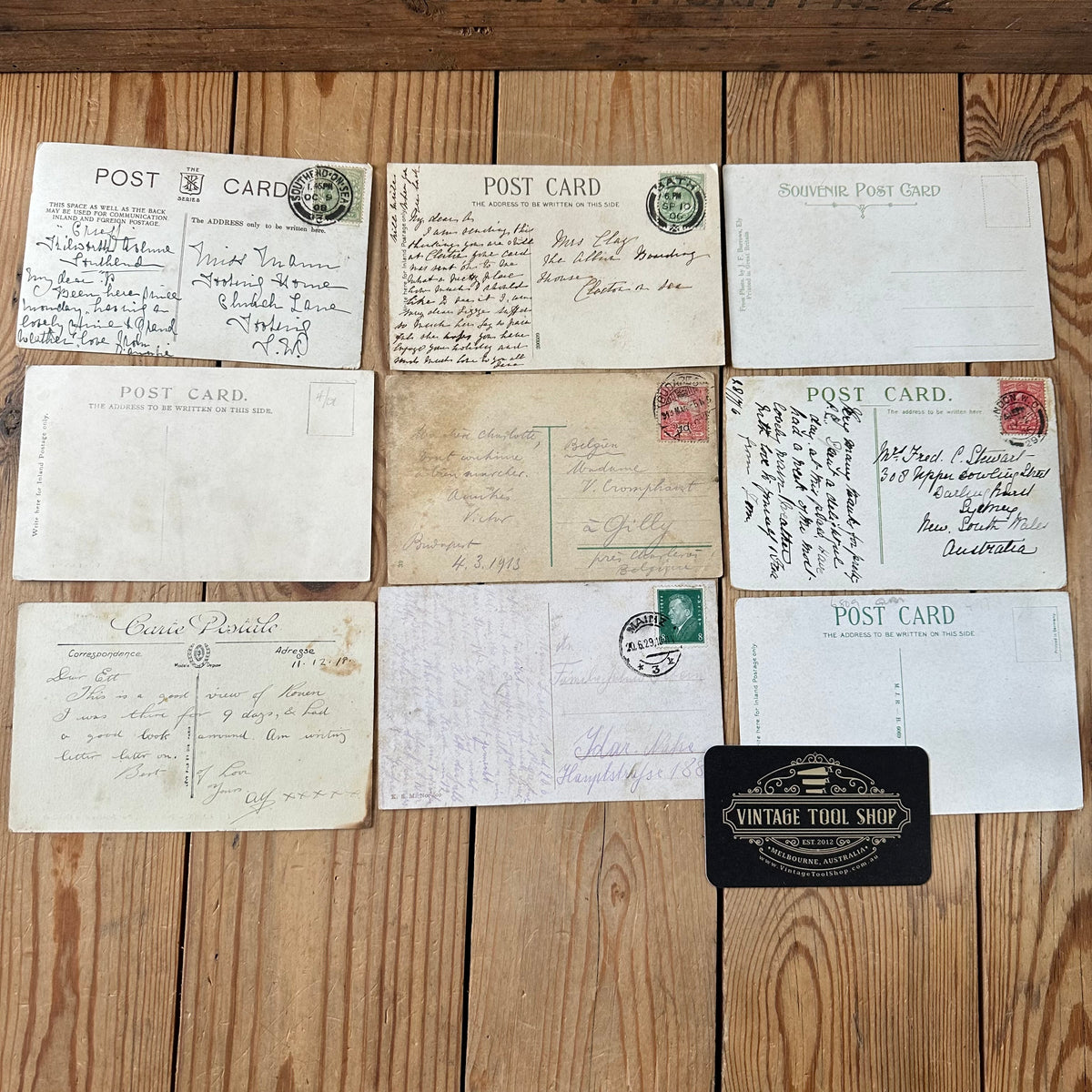 VD0-12 Vintage 9x ENGLISH POSTCARD series 1906-1918 stamps handwritten souvenir post cards junk journal diary collection