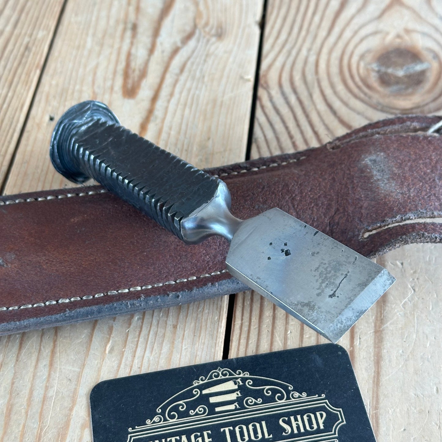 JMB17 NEW! Blacksmith made HAND FORGED high tensile steel CHISEL handmade genuine leather SHEATH. Made by BONESAW