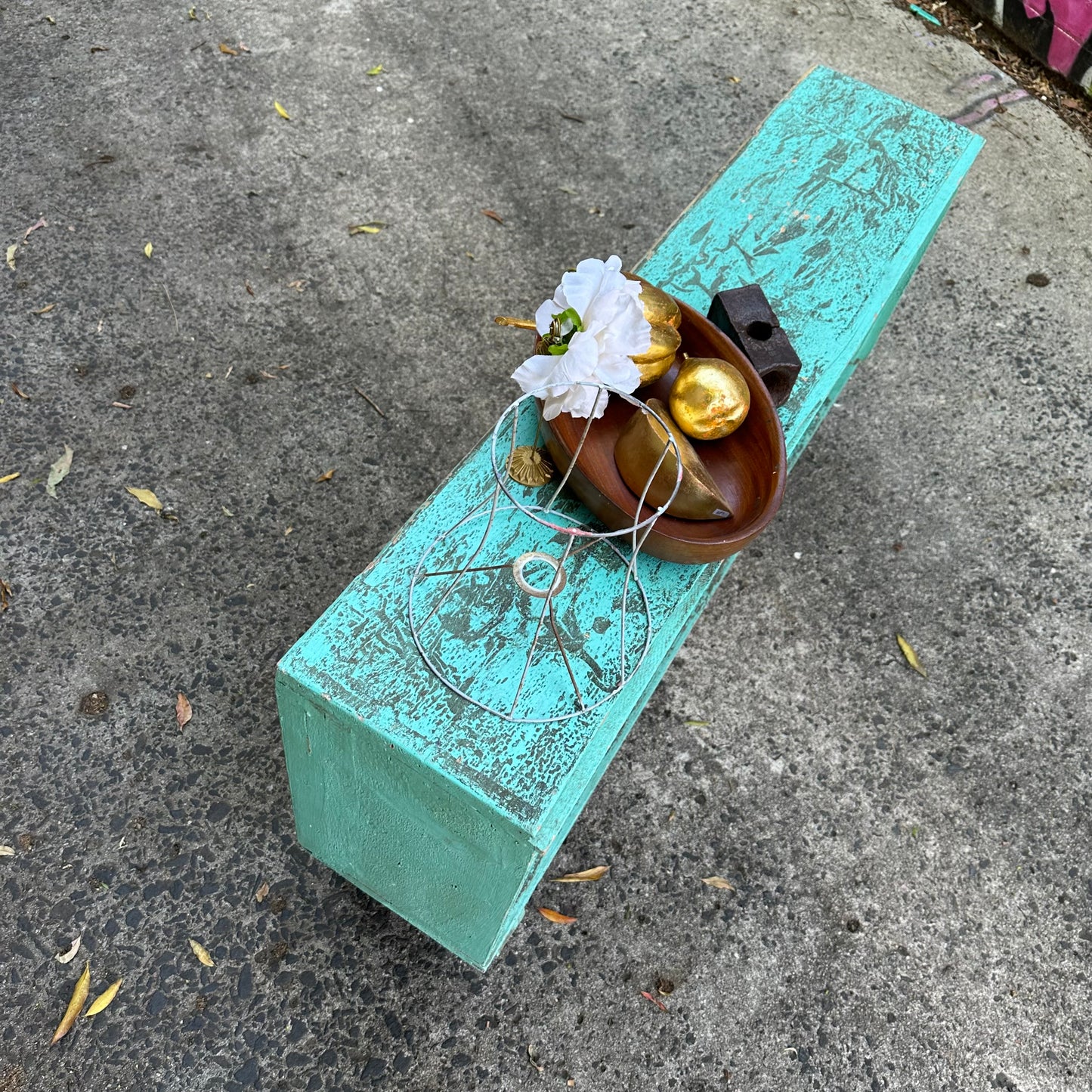 H2383 Vintage distressed shabby chic depression era GREEN Pine SHELVES