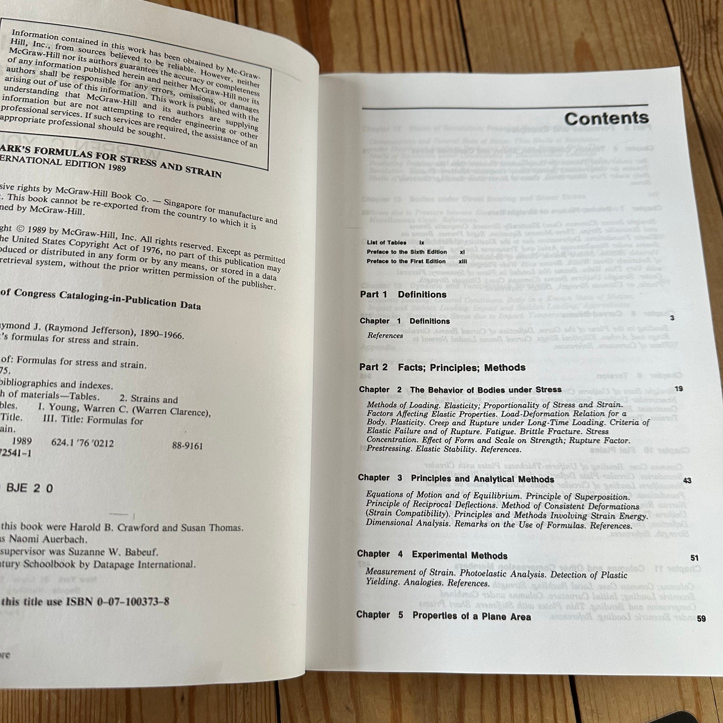 XBN41 Vintage 1989 Roark’s Formulas for Stress and Strain BOOK by W.C.Young 6th Edition