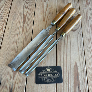 D1916 Vintage 3 x MATHIESON Scotland PARING Gouges CHISELS Boxwood Handles