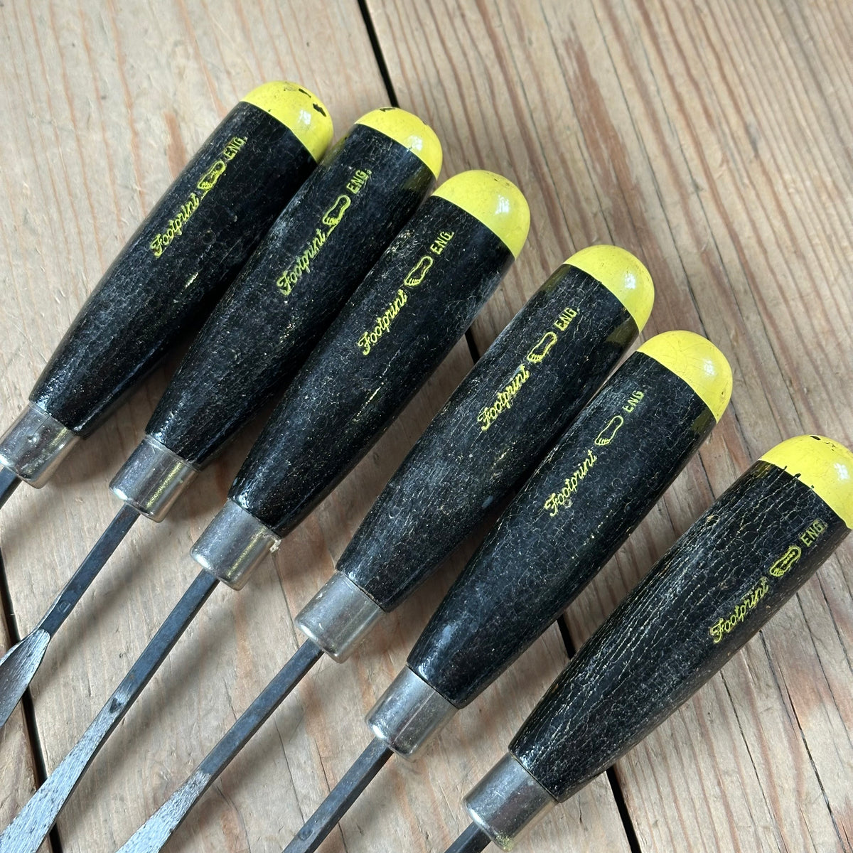 N1831 Vintage 6 x FOOTPRINT England Carving CHISEL Set Gouges
