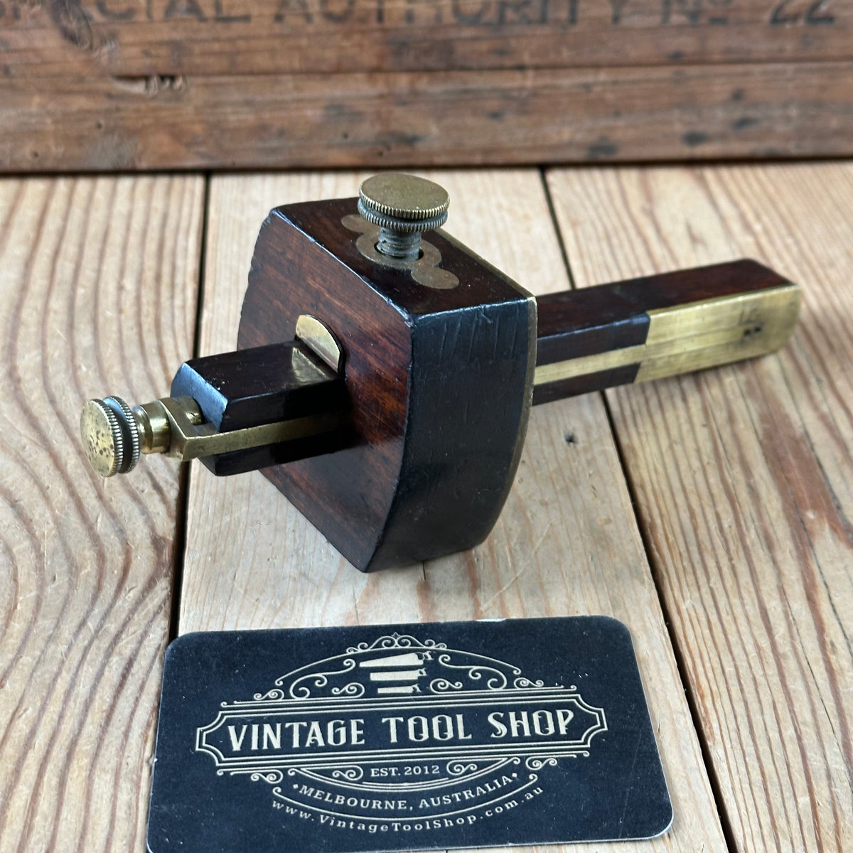 H2568 GORGEOUS! Vintage DISSTON USA No:95 BRASS & Rosewood Mortise GAUGE