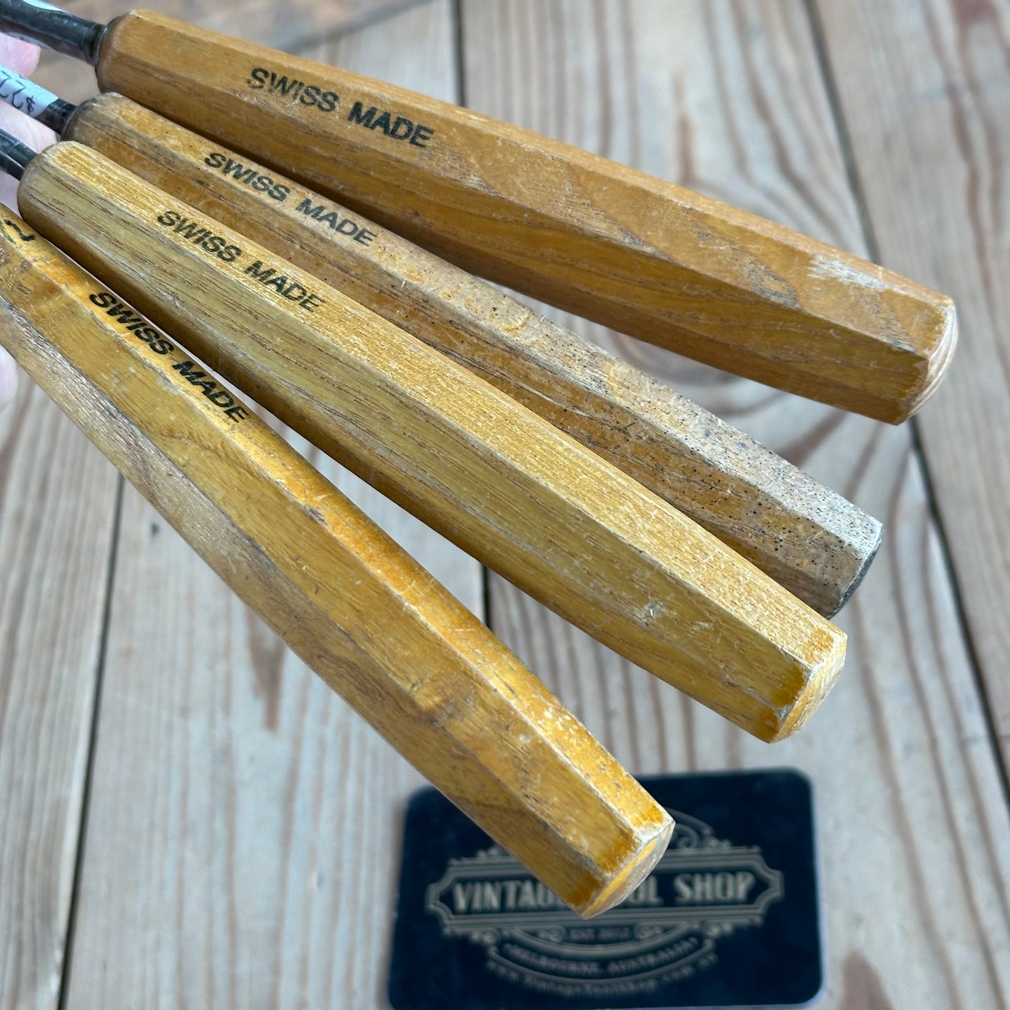 N893 Vintage set of 4 SWISS Carving CHISELS V-Gouge spoon gouges