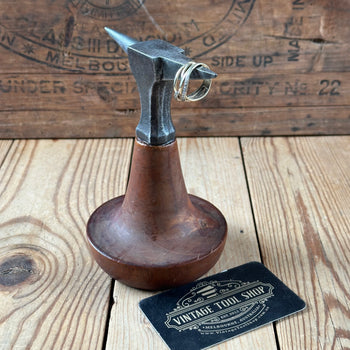 Y1301 CUTE! Antique small French JEWELLERS metalworking ANVIL on a wooden base