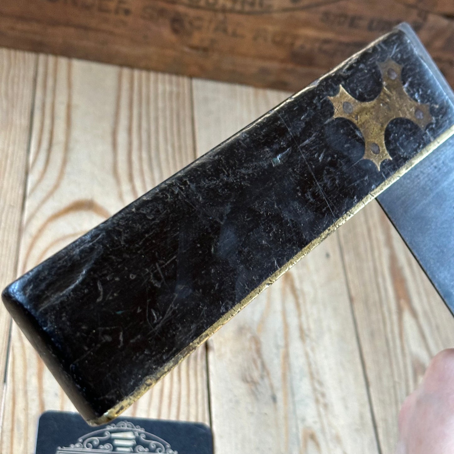 H2512 Vintage large fancy EBONY & brass 14” SQUARE