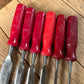 N1817 AWESOME! Vintage set of 6 NOOITGEDAGT Holland red resin handle BEVEL CHISELS