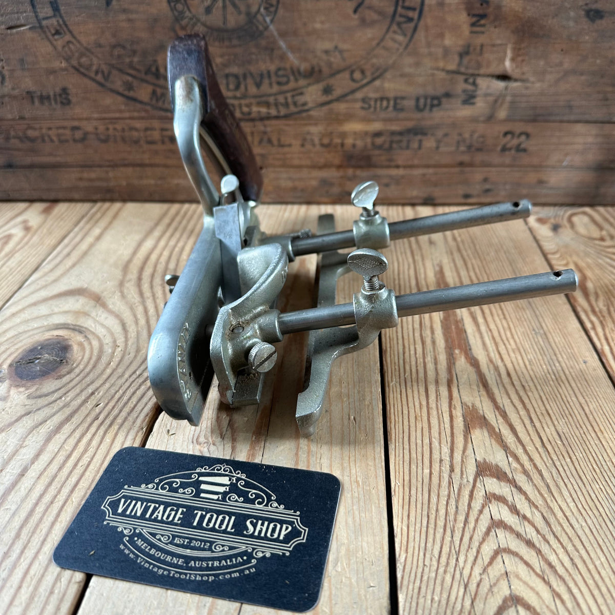 H2648 Vintage STANLEY England No.50 plough Plow PLANE Rosewood Handle 17 cutters