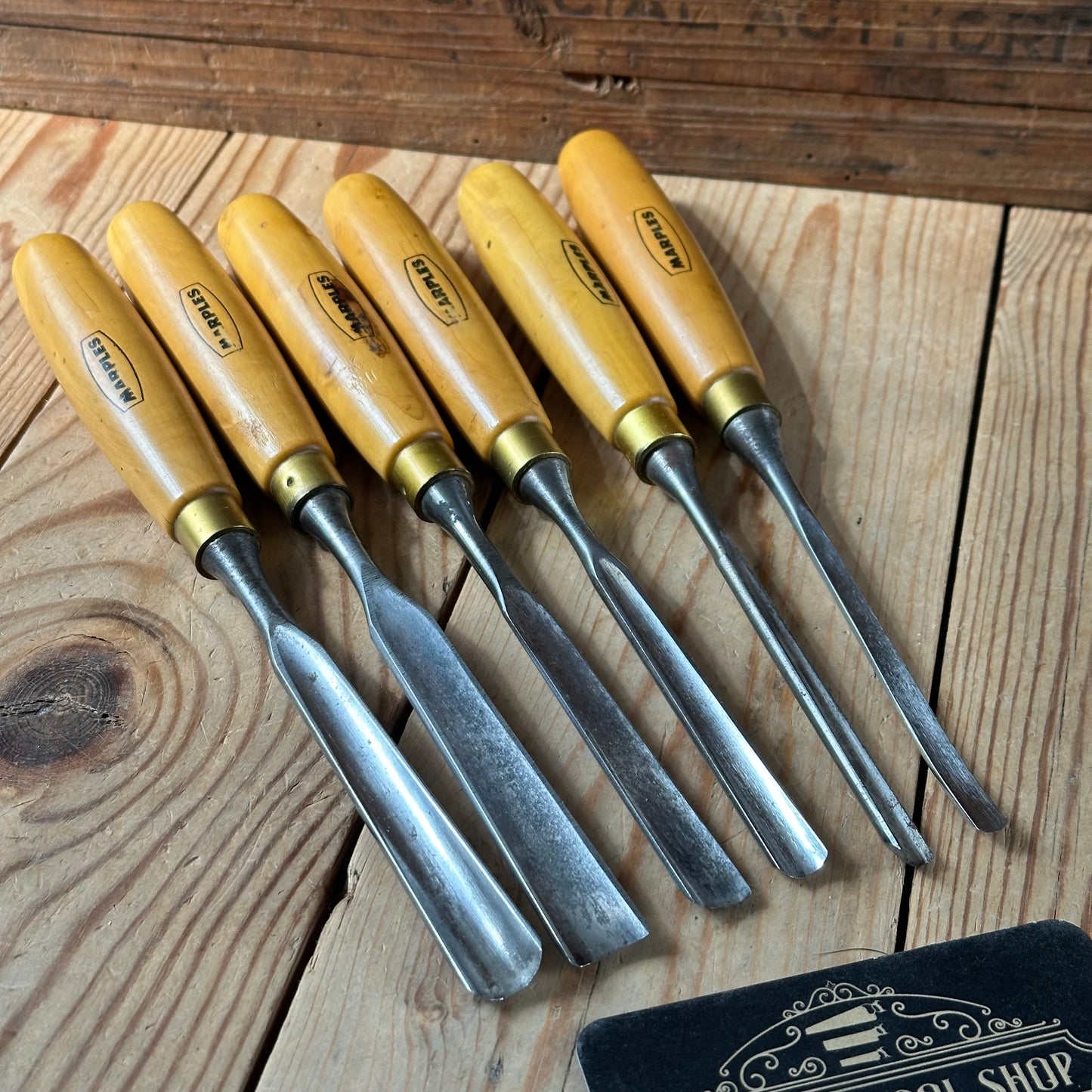 H2571 Vintage set of 6 MARPLES England Boxwood Handled Carving GOUGES CHISELS