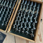 SOLD. H1967 Vintage IRWIN USA made BOXED Set of 13 x wood drill BITS brace auger BIT set
