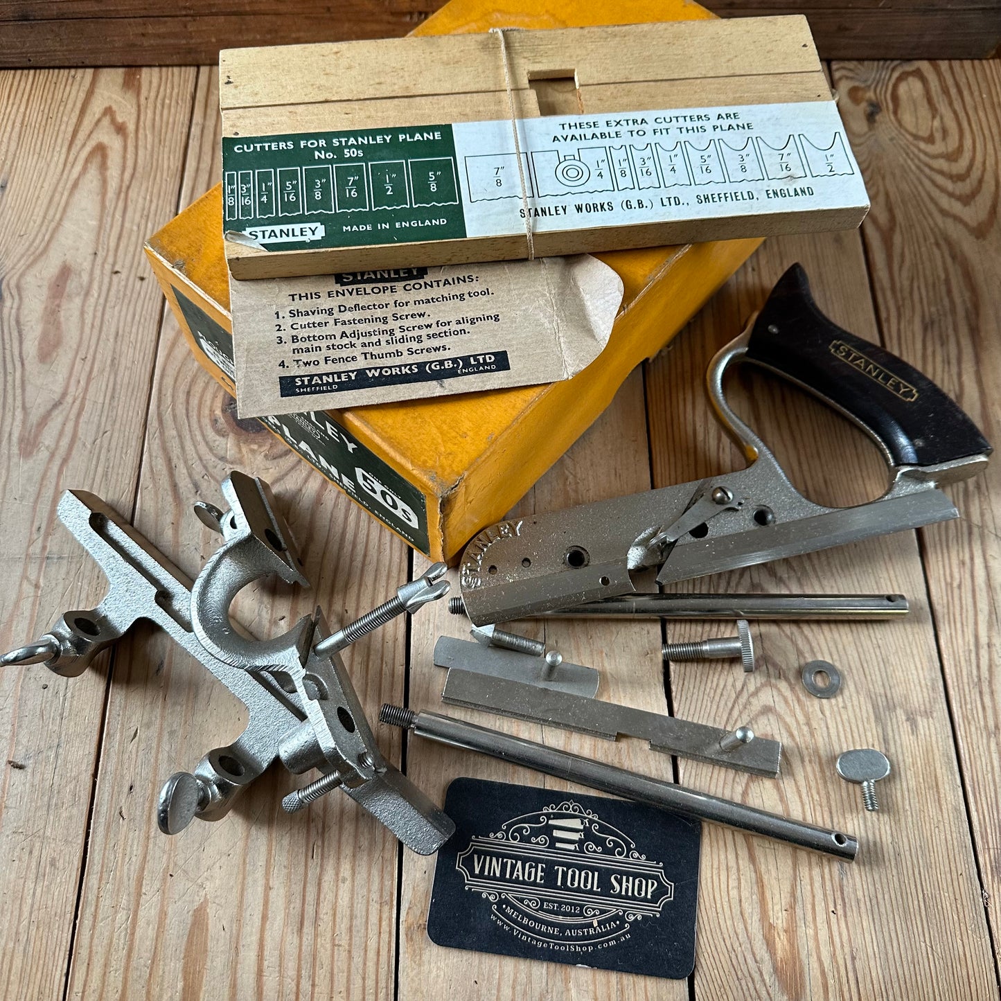H2492 Vintage STANLEY England No.50S plough PLANE with cutters IOB