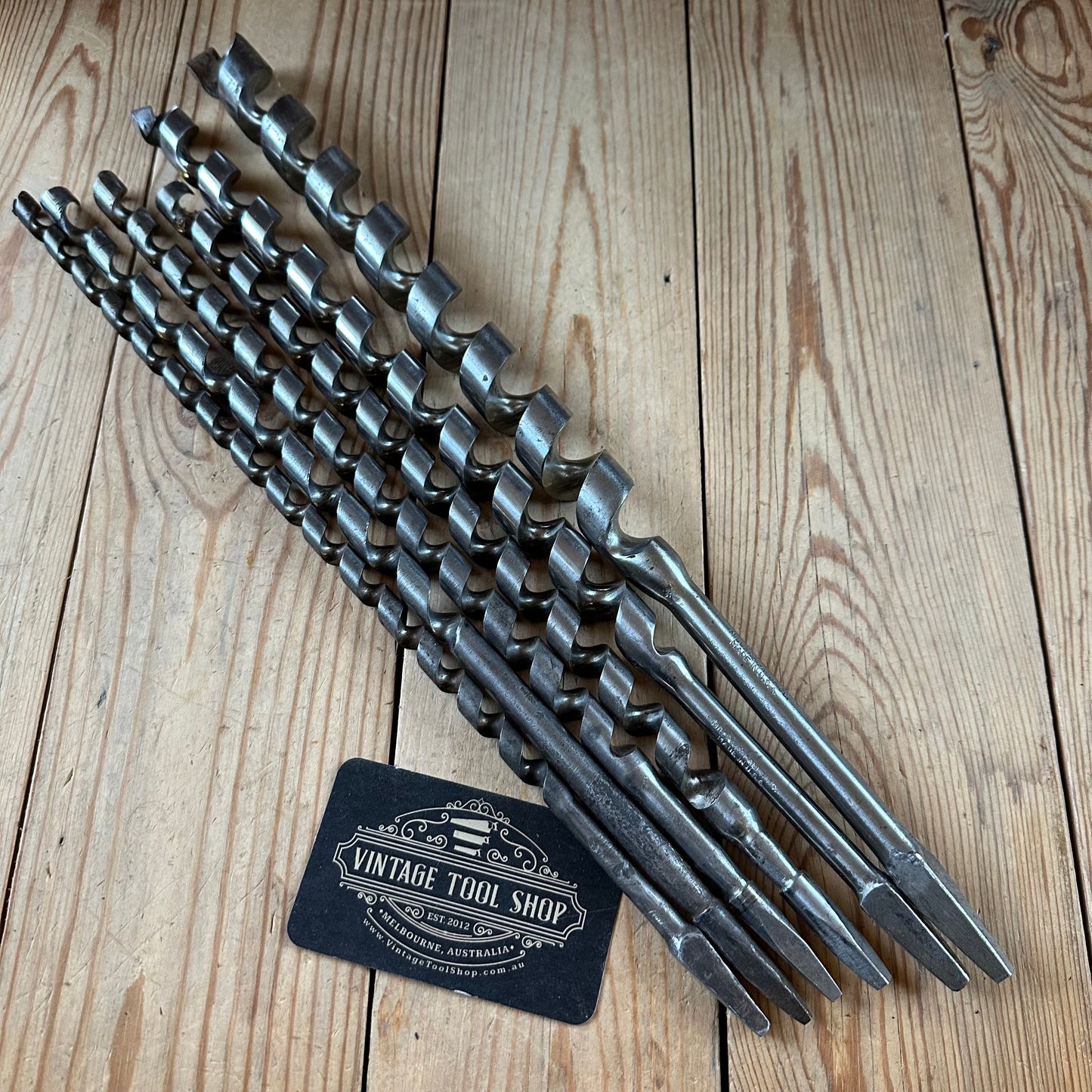 H2498 Vintage set of 6 x FORD PATTERN AUGER BITS IOB by MILLERS FALLS