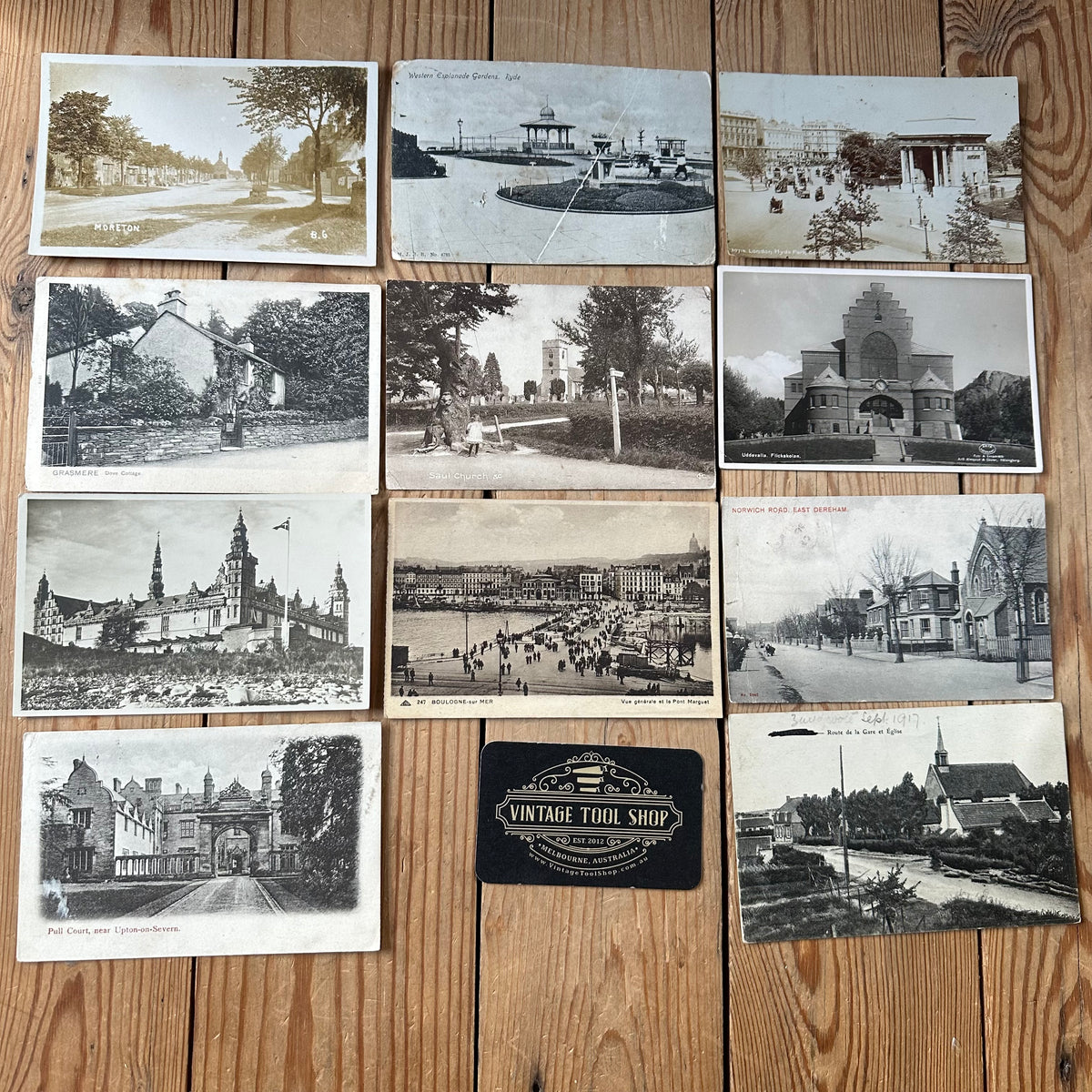 VD0-15 Vintage 11x sepia ENGLISH POSTCARD series 1905-1947 stamps handwritten souvenir post cards junk journal diary collection