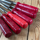 N1817 AWESOME! Vintage set of 6 NOOITGEDAGT Holland red resin handle BEVEL CHISELS