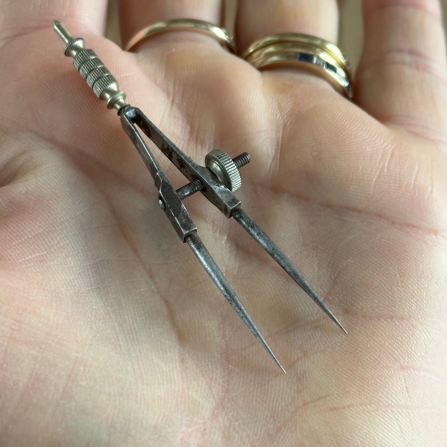 SOLD. H1954 Antique small fancy DRAFTING tools DRAWING SET in leather box & 1814 envelope-letter