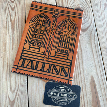 VD2258 Vintage 1970s Tallinn LEATHER BOOK notebook journal diary COVER handmade in Estonia