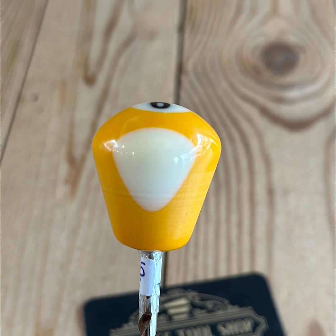 TR138 Repurposed tiny Yellow/white “9” POOL BALL awl by Tony Ralph