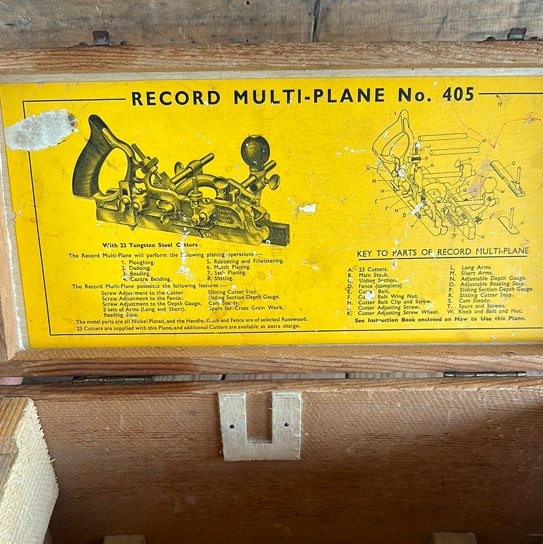 SOLD H924 Vintage RECORD England No.405 Combination MULTI-PLANE with 23x cutters IOB boxed